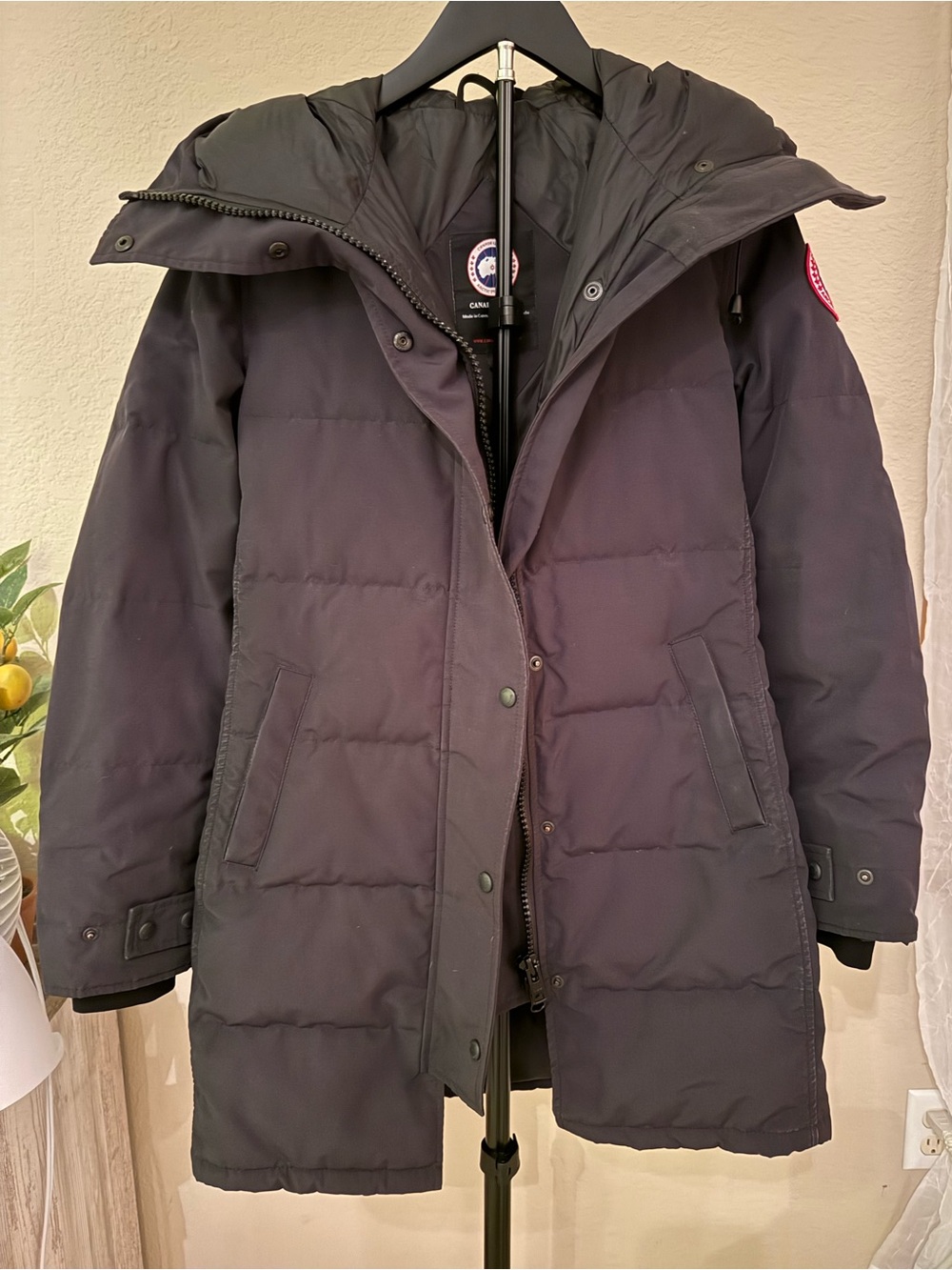 Canada Goose Women's Navy Black Long Puffer Coat with Hood